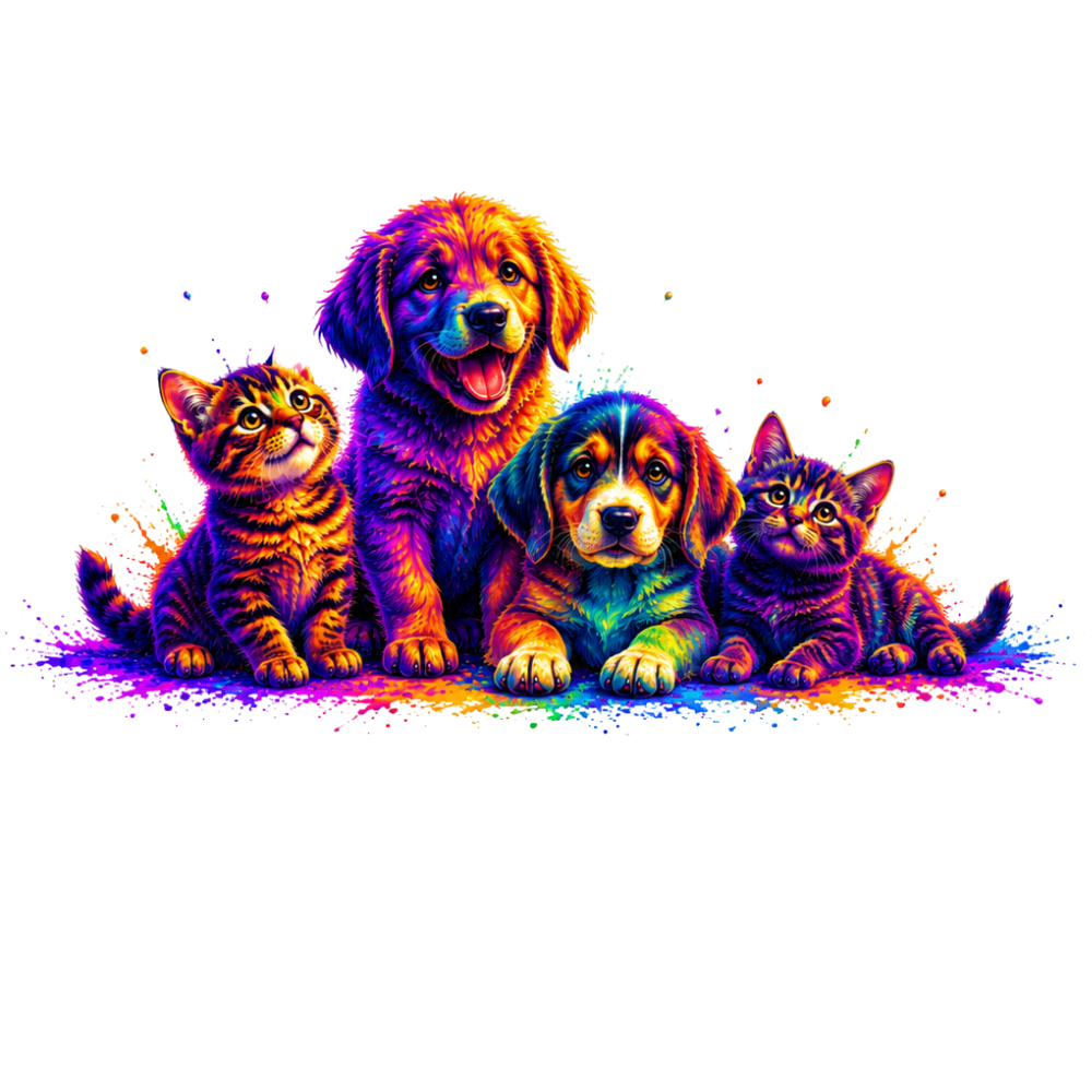Colorful puppies and kittens artwork